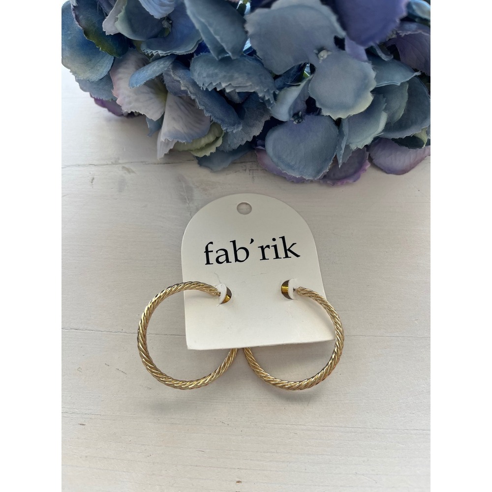Fab'rik Gold Hoop‎ Earrings Twisted Rope Design Fashion Jewelry